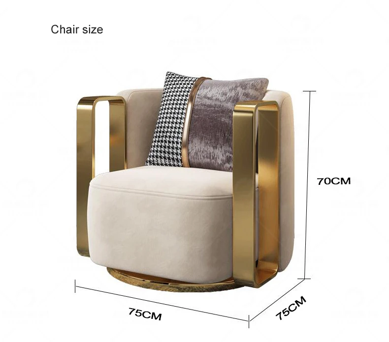 hotel furniture rotation armchairs luxury modern gold stainless steel velvet fabric sofa chair for Living Room leisure chairs