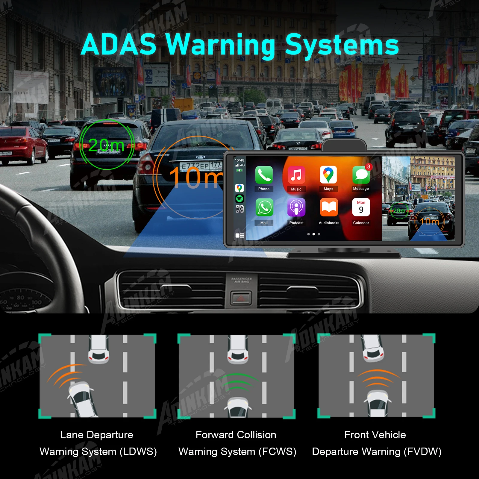 Автомобильный видеорегистратор ADINKAM универсальная Проводная камера 10 26 дюйма AUX ADAS Android 4K Wi-Fi передняя и задняя портативная стереомагнитола