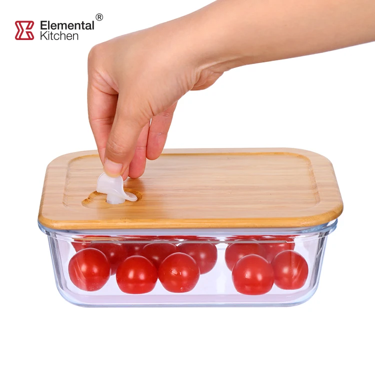 Bamboo Lid Lunch Box, Borosilicate Storage Canister, Glass Food Storage Containers