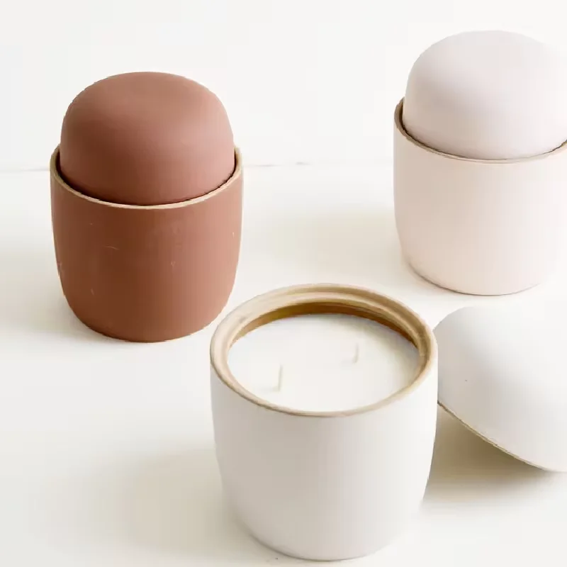 Nordic Rustic Matte Bulk Empty Jar Unique Luxury White Kaolin for Candle Ceramic Candle Vessel with Lid Wedding Home Decor