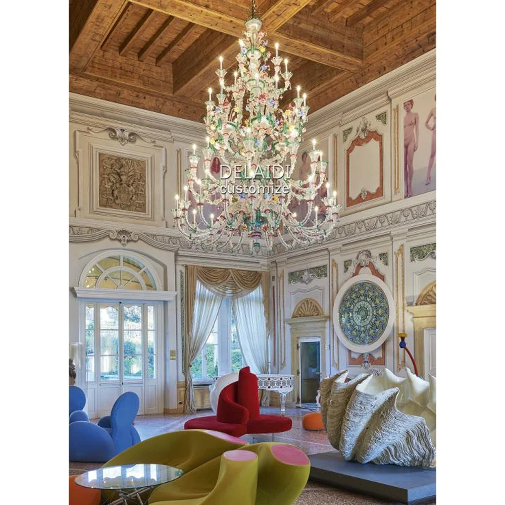 Large luxury italy design chandelier hand blown glass flower hanging lights villa living room hotel lobby murano lamps