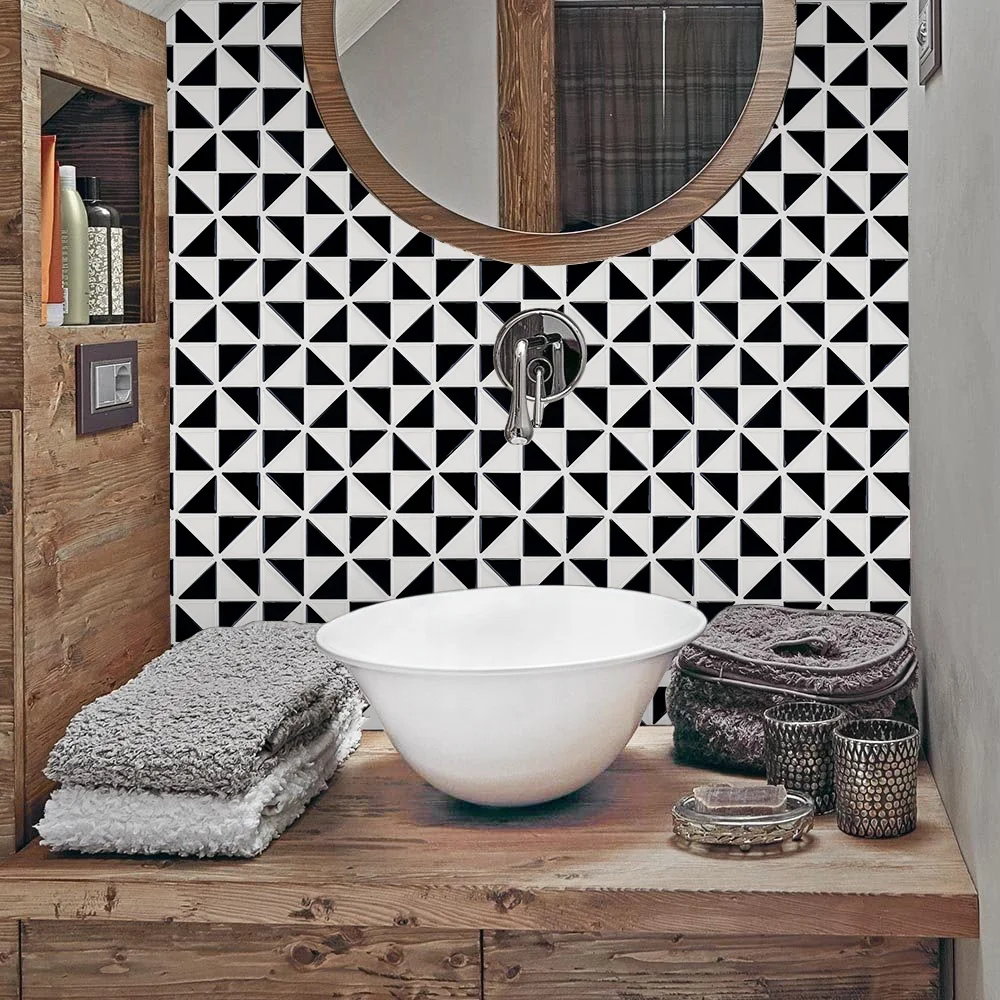 Black and White Mosaic Peel and Stick on Backsplash Tiles for Kitchen Wall Decor Bathroom Laundry
