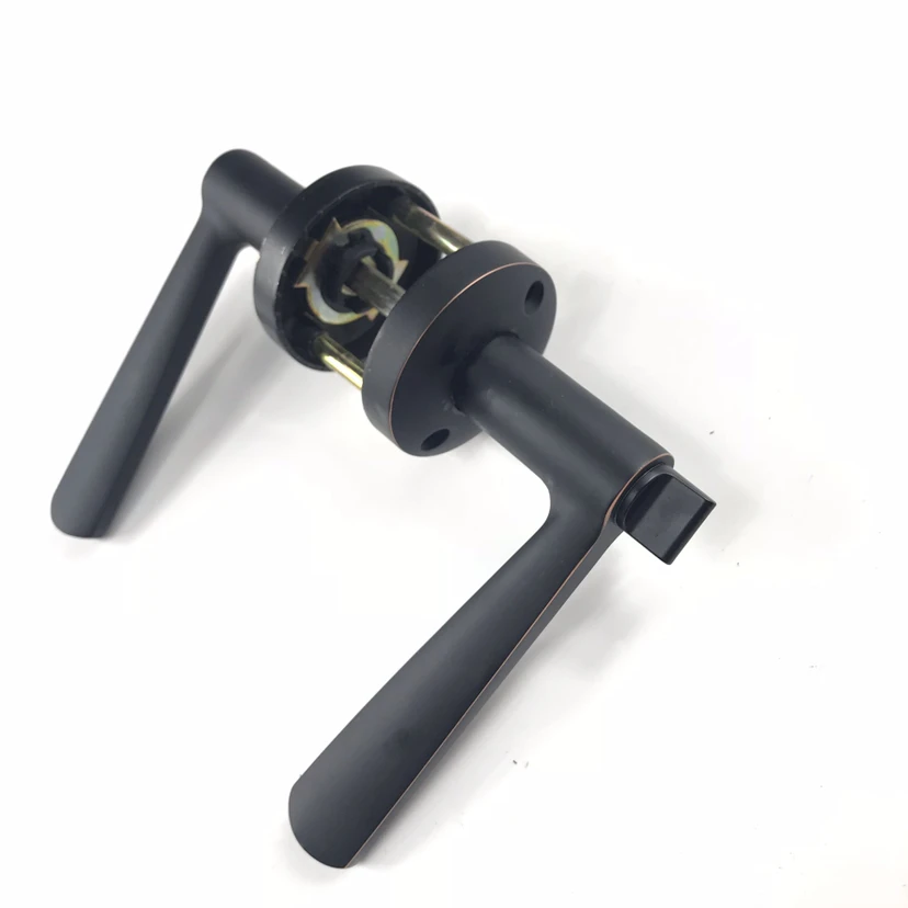 Modern round door handle lock privacy black door handle interior lock matte black bathroom zinc lever bronze lever lock