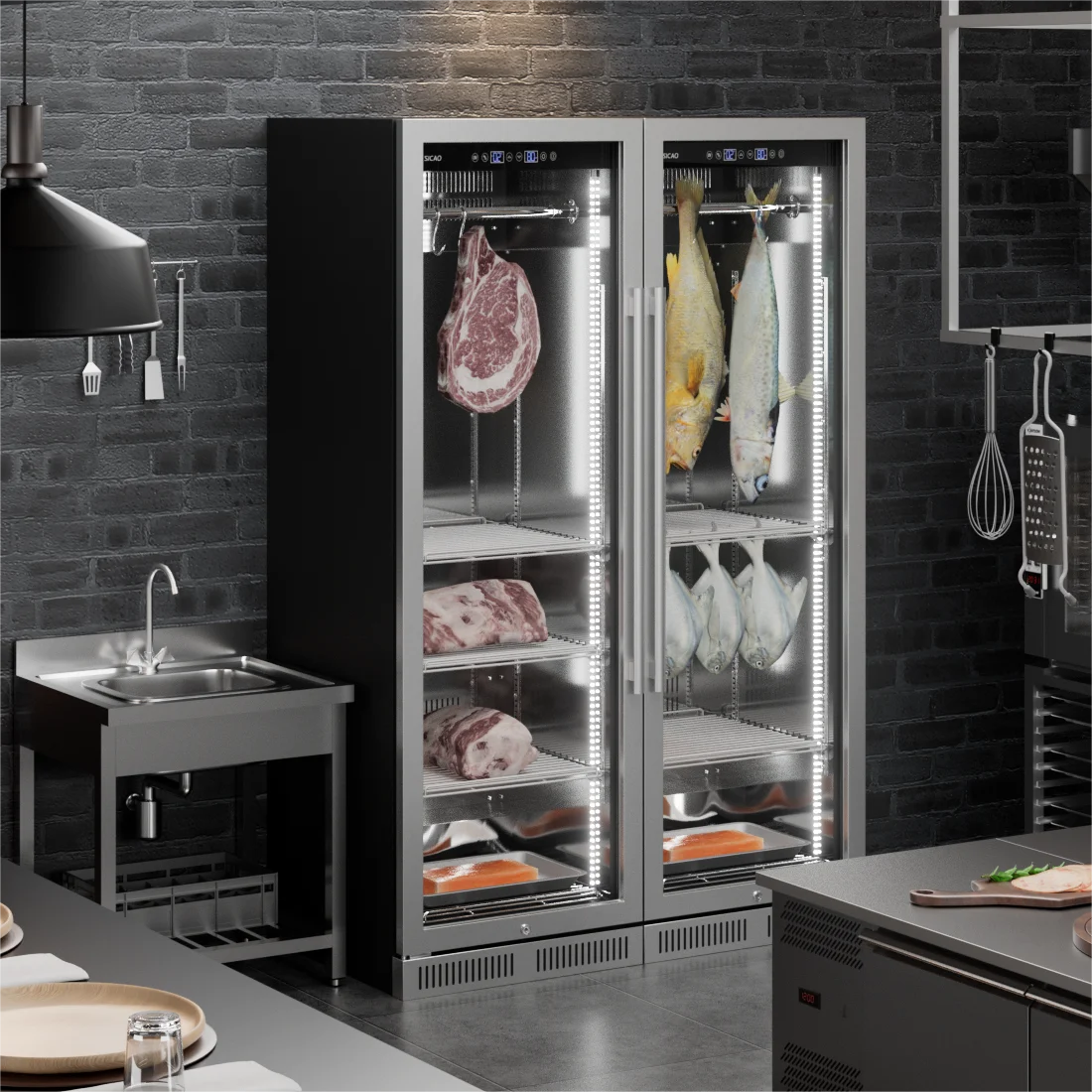 SICAO 380L Home Restaurant Beef Steak Sour Acid dry age cabinet Built In stainless steel Dri Dry Aging Aged  Fridge Refrigerator