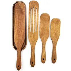 Custom stocked wood wooden spurtles set teak wood spurtle kitchen utensils for cooking