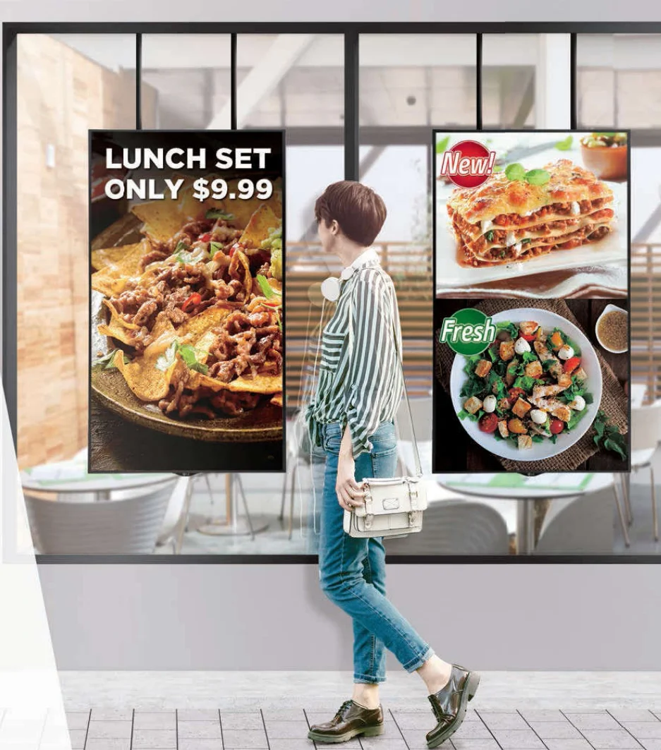 Высокая яркость 43 50 55 65 дюймов внутренний оконный дисплей Digital Signage двухсторонний верхний подвесной ЖК-дисплей рекламные дисплеи