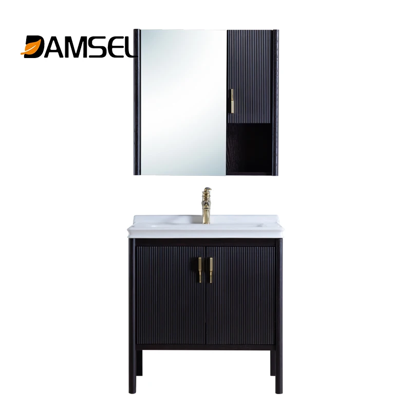 
Современный арабский шкаф с зеркалом для ванной комнаты из темного дерева 