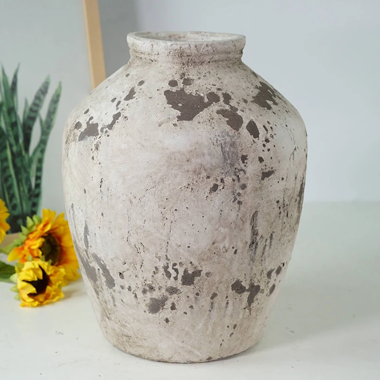 Wholesaler hot sale antique vintage big pottery jar luxury matte rustic terracotta clay vase home decor flower vases