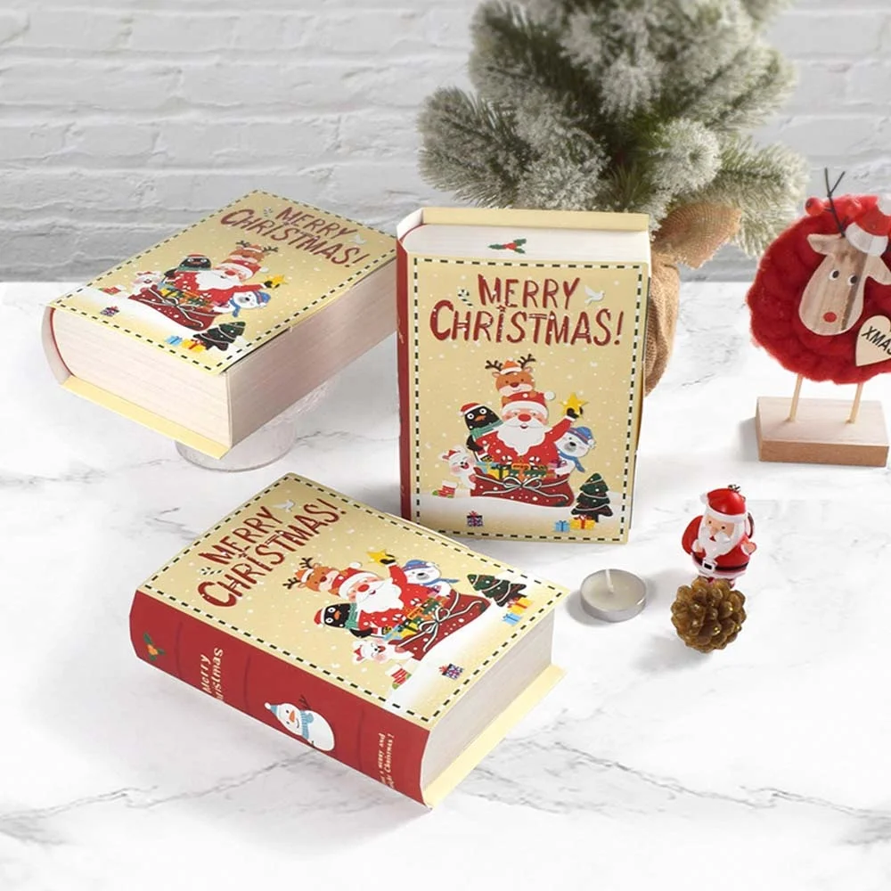 Merry Christmas Book Shaped Paper Candy Sweet Treat Dessert Gift Packaging Box Boxes for Xmas New Year Party Favor Decor