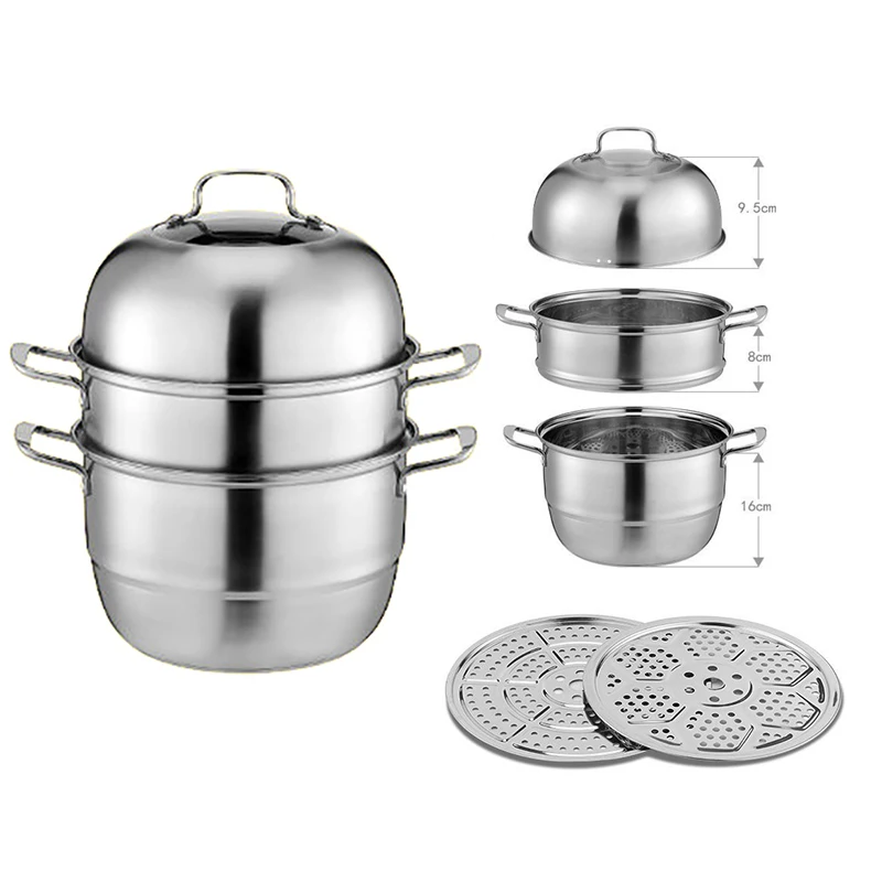 28 / 30 / 32 / 34  CM Three- Layer Steamer Steamer Cooker Stainless Steel Steamer Pot Steaming Food Couscous Home Using Cookware