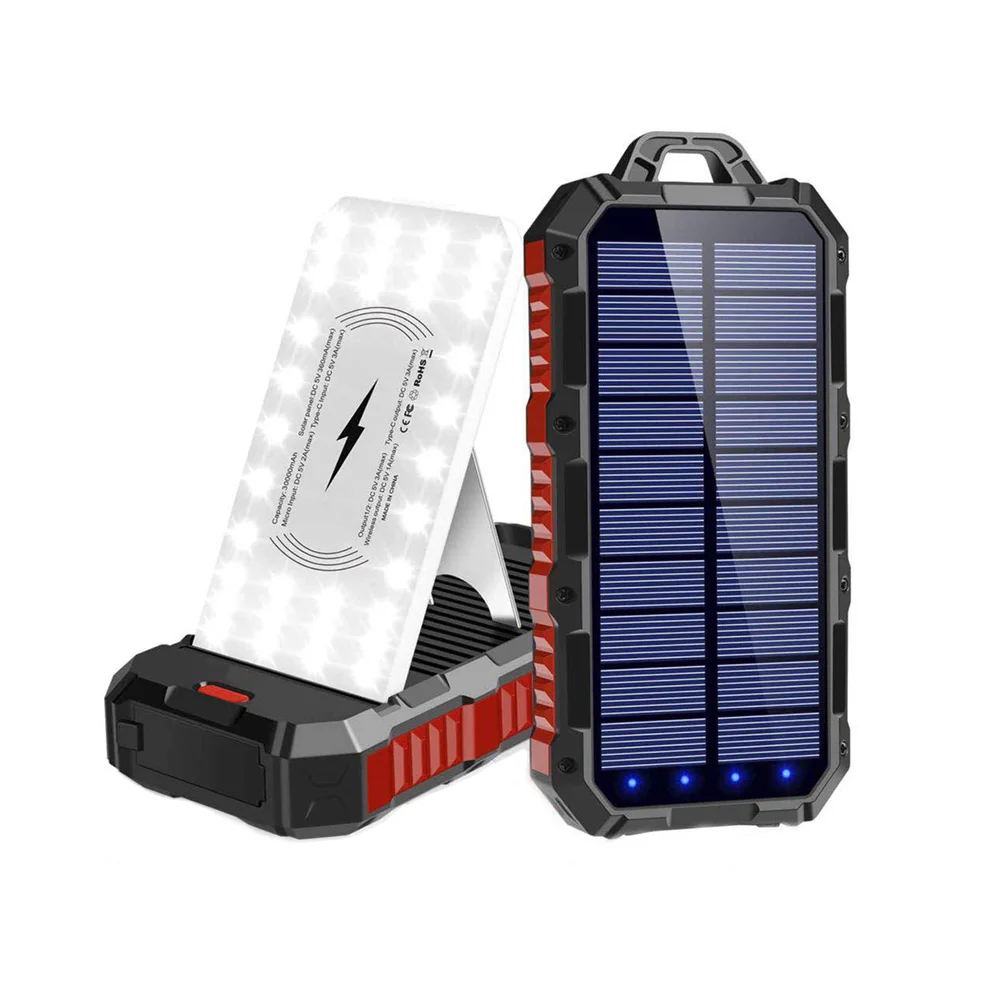 Portable Solar Panel Foldable Power Bank Waterproof with Wireless Stand 30000mAh Outdoor Solar Power Bank Extreme