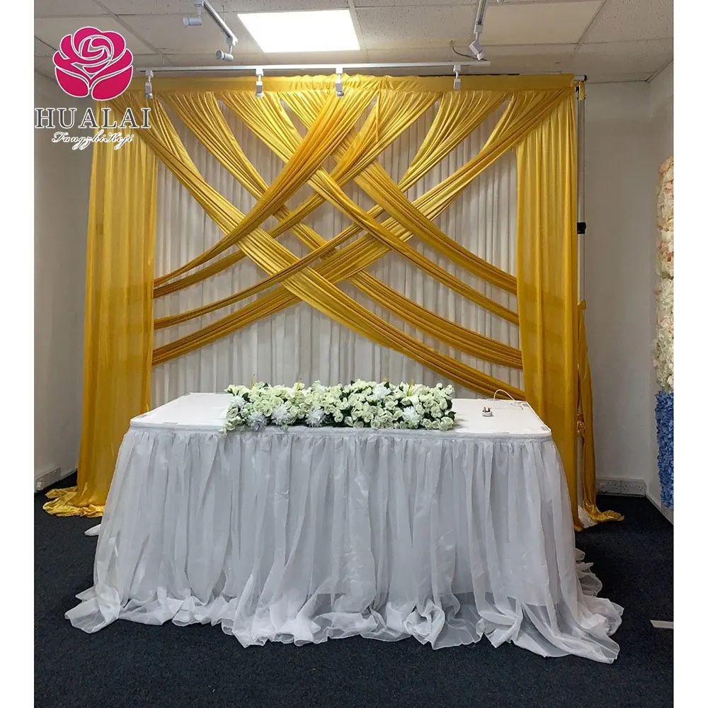 luxury party wedding decoration white ice silk fabric cross designs backdrop curtain drapes for photo booth