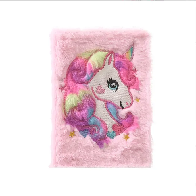 Custom Plush Notebook Set for Girls Embroidery Private Diary with Lock Pen Lovely Bracelets Sticker Eco friendly stationery set