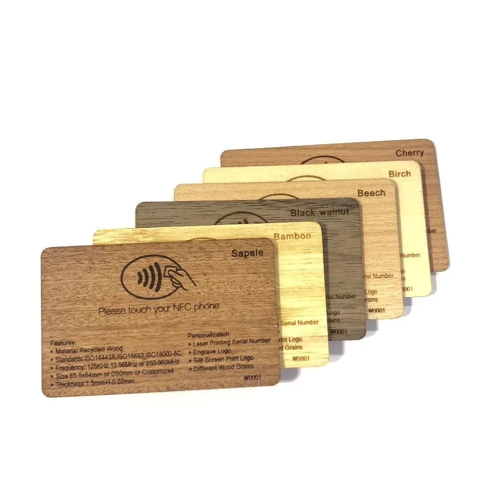  Экологичная NFC NTAG213 стандартная деревянная RFID смарт-карта с индивидуальной печатью визитная карта для управления