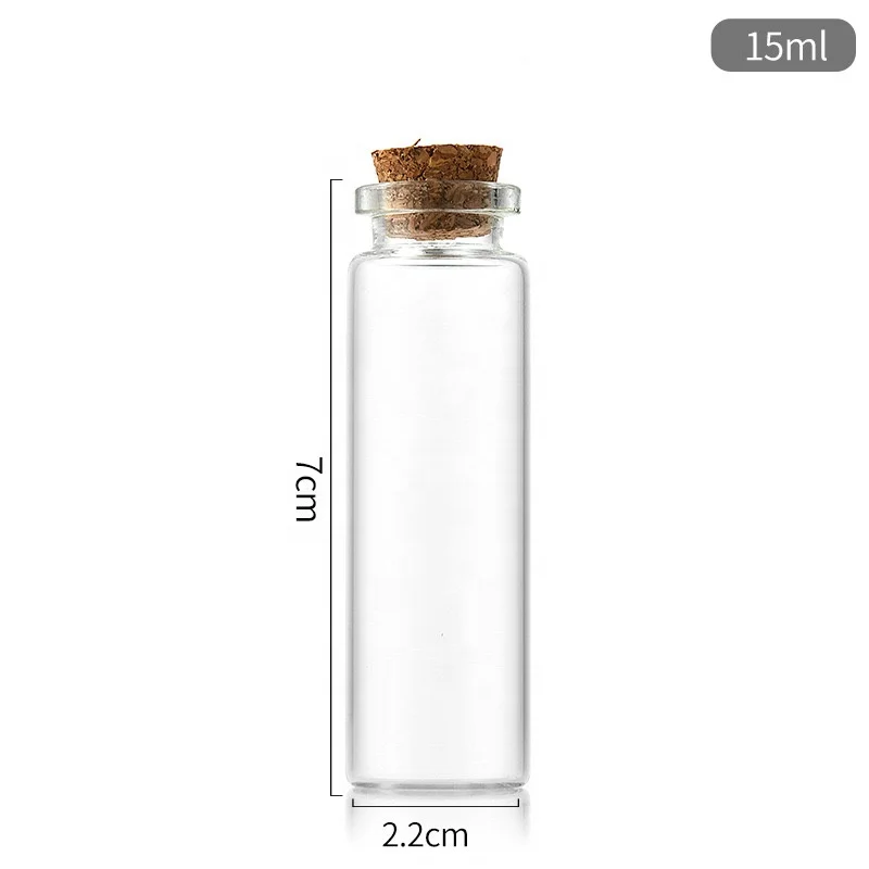 22mm clear Tube glass vial with cork stopper for food packaging /wishing small drift bottle vials in 5ml 8ml 10ml 15ml 20ml 30ml