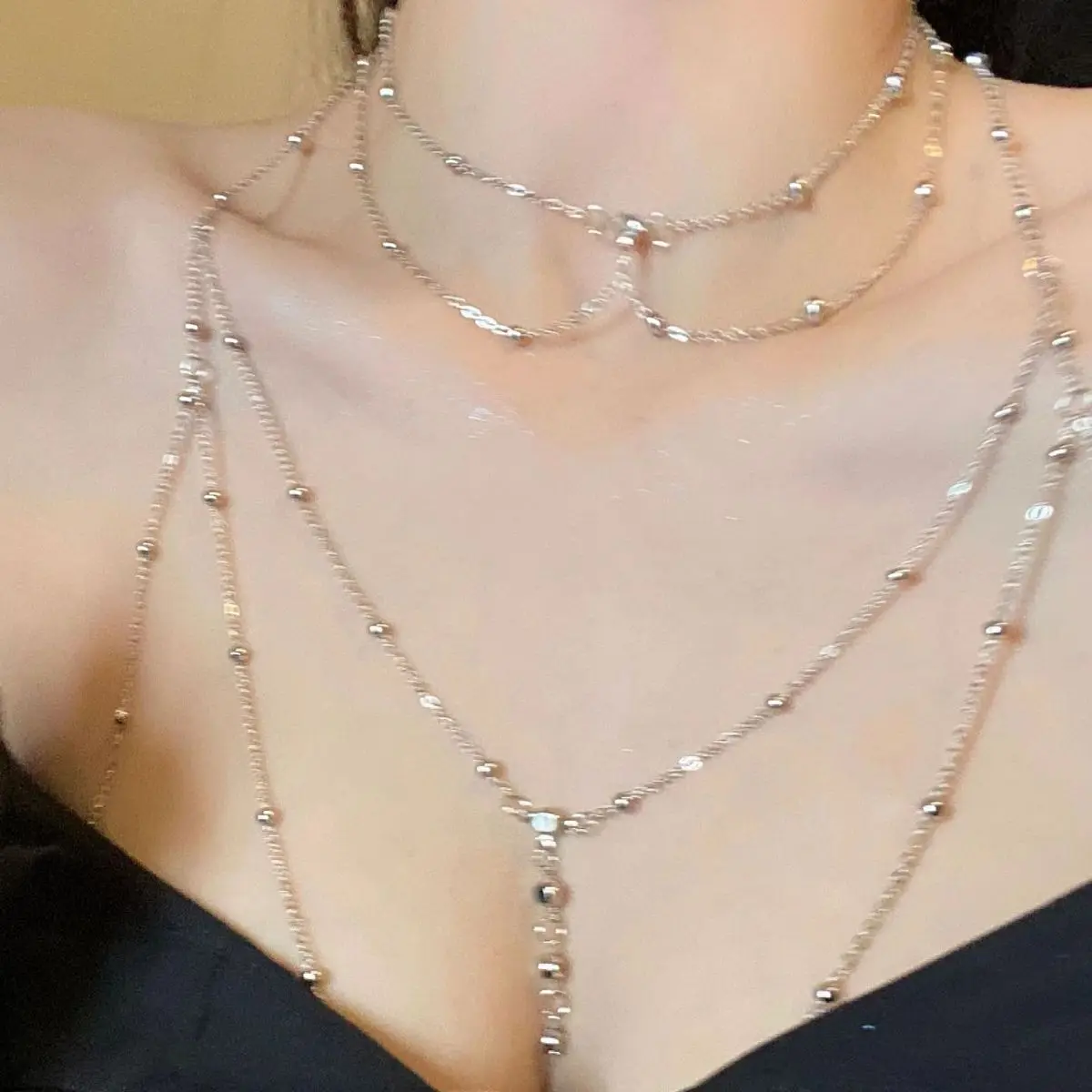 High-End Fashionable Versatile Diamond Pendant and Body Chain Necklace Sexy Sparkling Alloy Belly Jewelry
