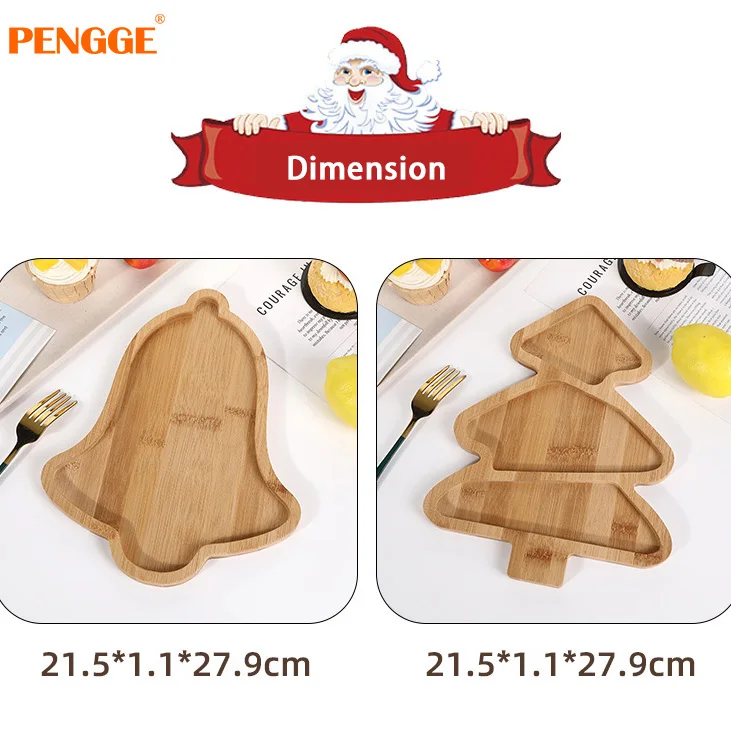 Classic Reusable Bamboo Dinner Plate Wooden Tray Sustainable Classic Restaurant Home Use Camping Christmas Tree