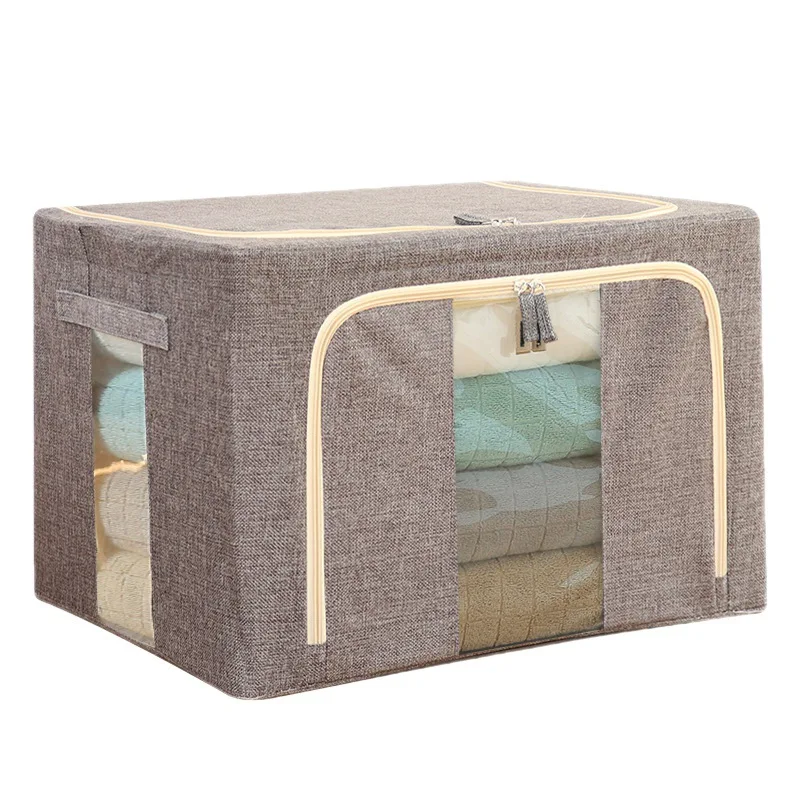 Cotton and linen metal frame foldable moisture-proof dustproof storage box with lid Oxford cloth storage box