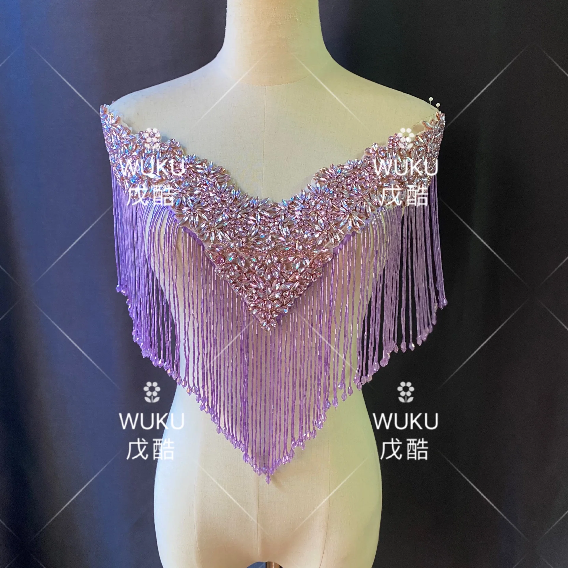 2022 Wuku Bling Bling Crystal Bolero with Tassel Fringe in Purple