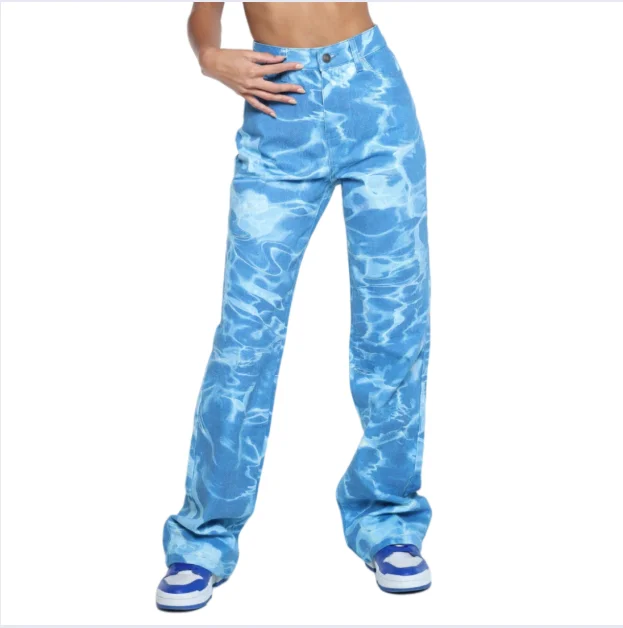 OEM ODM Accept Tie Dye Womens High Waist Pants Stylish Jeans For Women