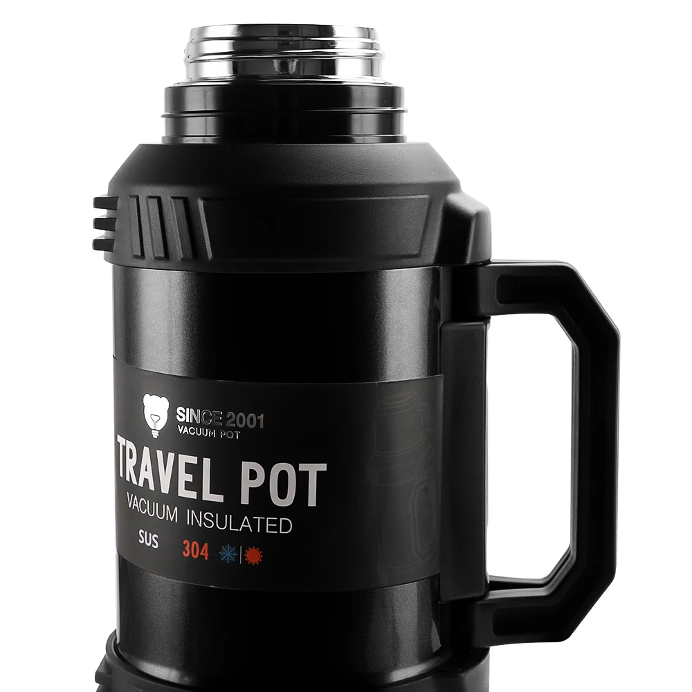 OKADI 4L Outdoor Travel Pot Double Wall 304 Stainless Steel Vacuum Thermos Flask with Handle