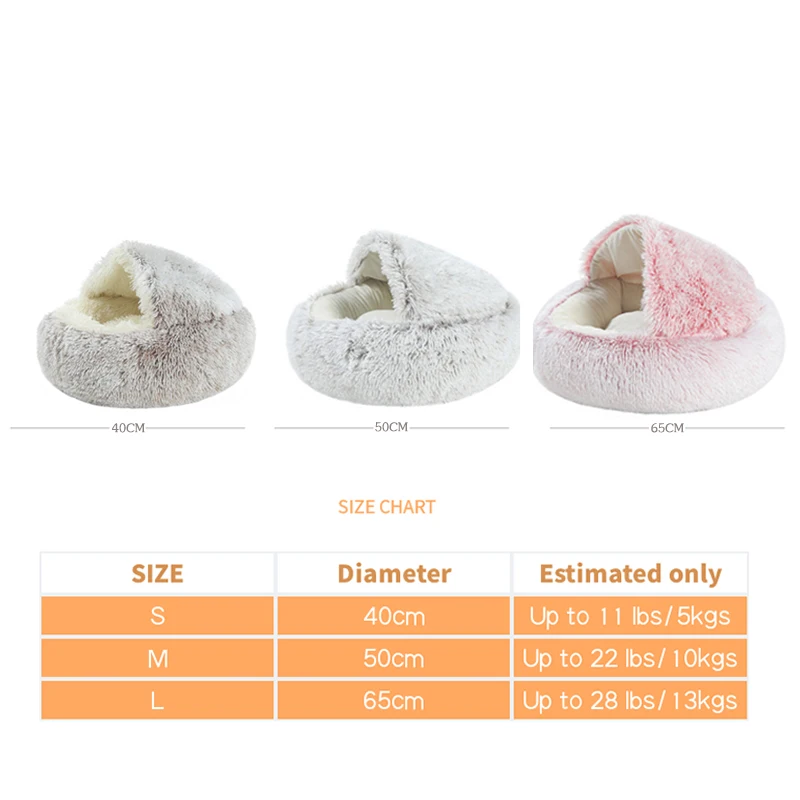 Soft Plush Warm Round Plush Fluffy semi-closed Pet Beds Cushion Sofa Cat Dog Bed