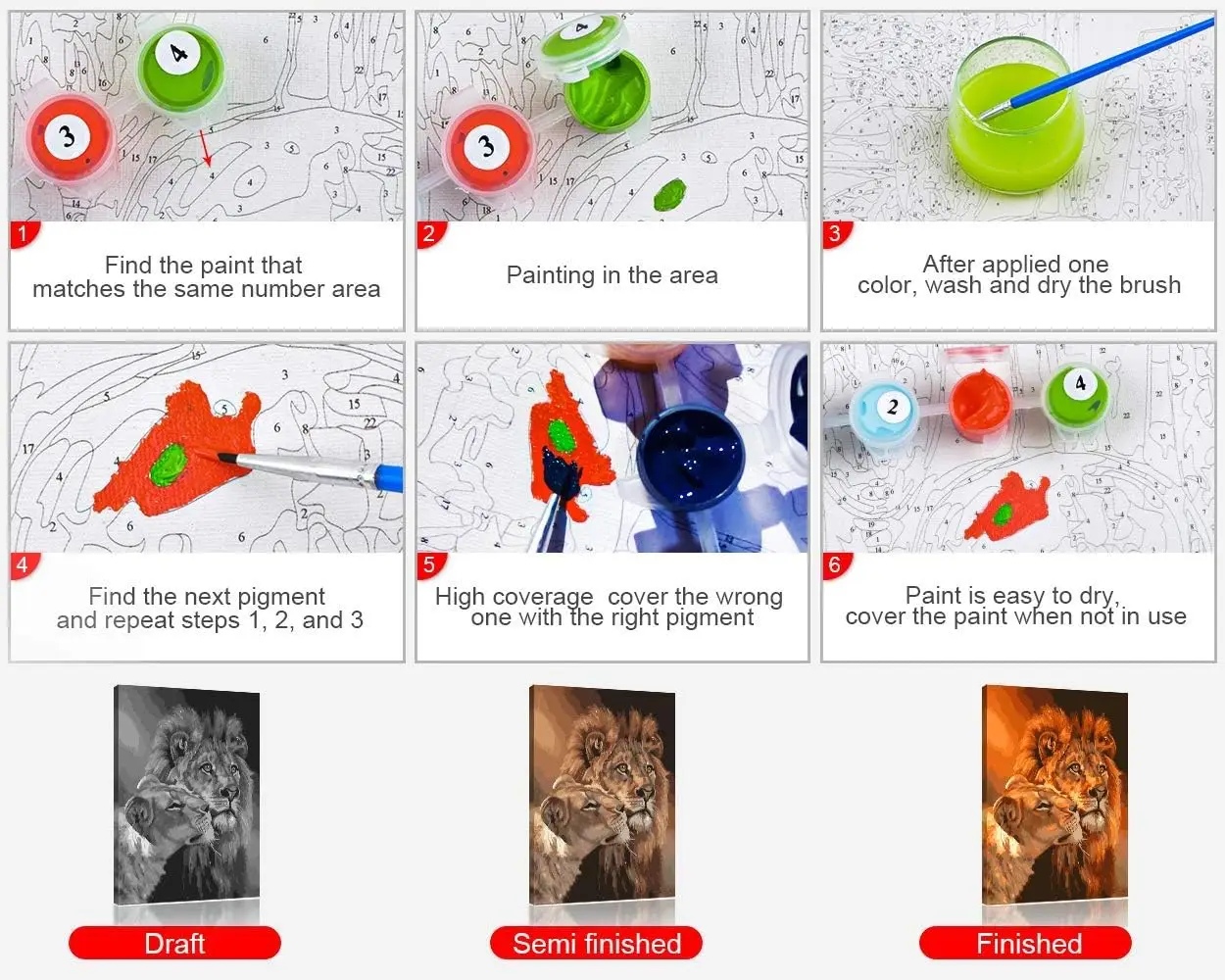 Lion King Paint by Numbers Kit Lion King Paint by numbers Kit Adult Beginner Children, Animal Adult Oil Painting Kit