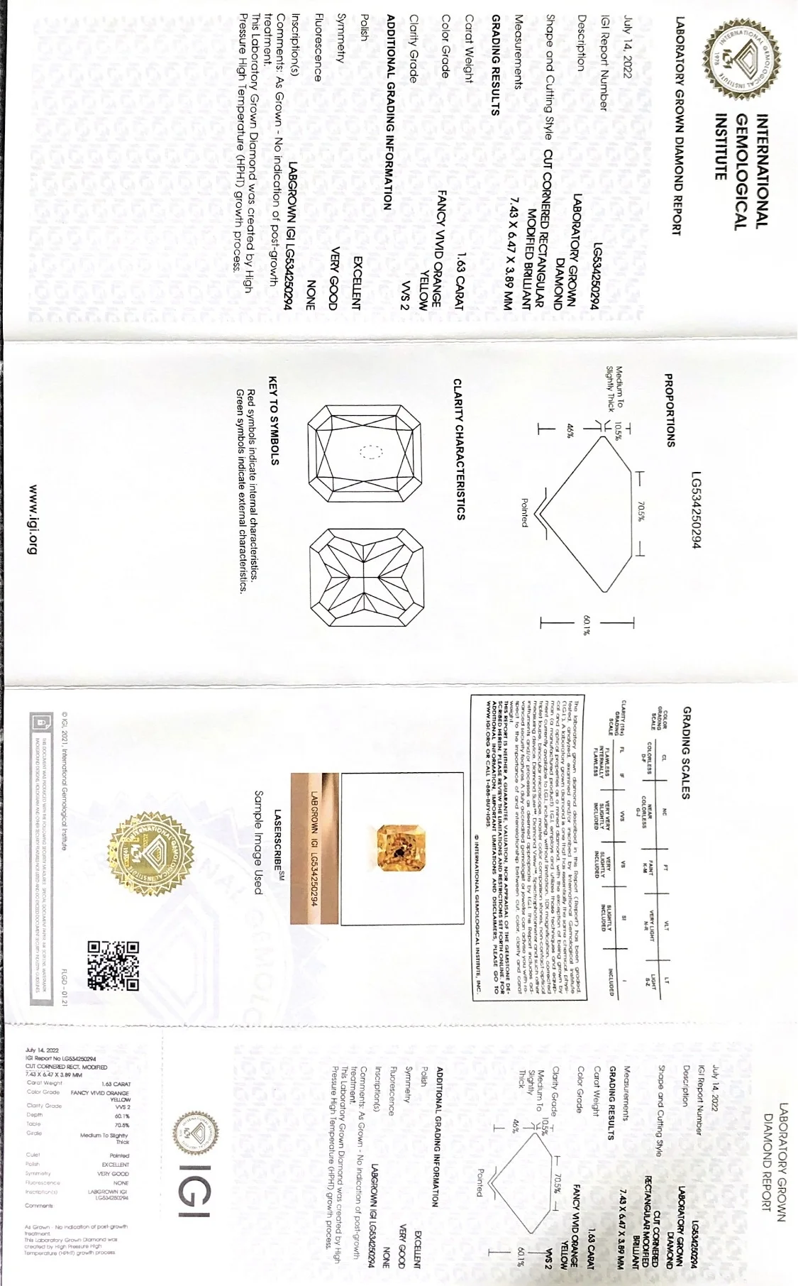 CVD Diamond Wholesale Lab Grown Diamond VVS2 Fancy VIVID Orange Yellow 1.63ct Radiant Cut CVD Diamond