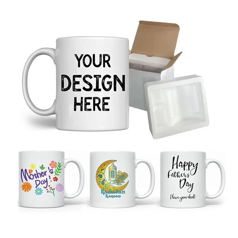 Wholesale manufacturer 11 Oz Porcelain White Customised Custom Logo Printed Christmas Sublimation blank Ceramic Cup Coffee Mugs