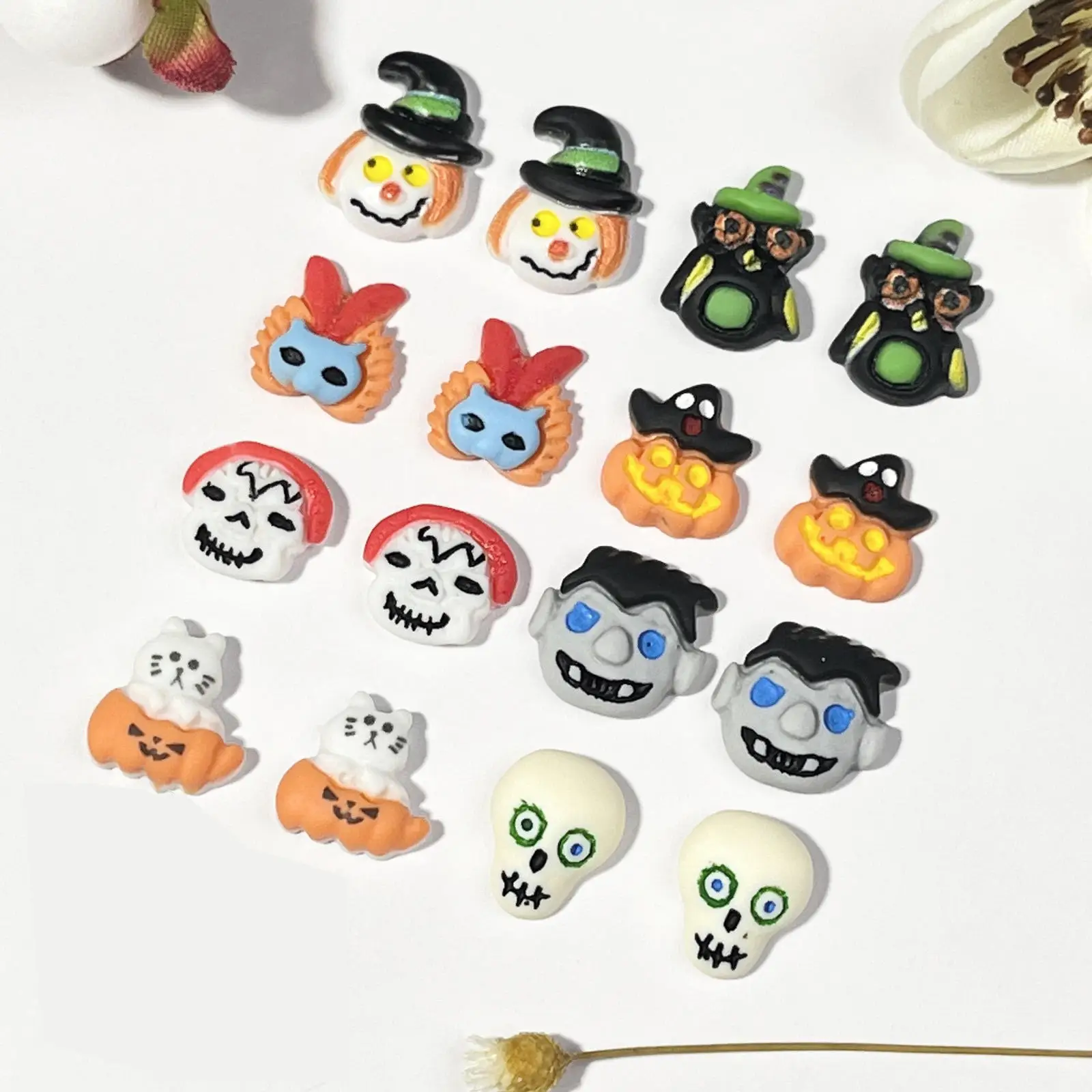 20pcs/Bag Kawaii Cartoon Halloween Skull Head Series 3D Art Decorations Macaron Nails Charms Designs DIY Resin Nail New
