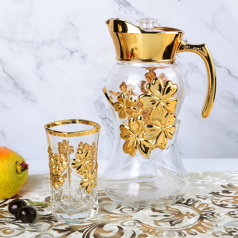 7 унций стакан + 1,4 л кувшин цветочный дизайн золотой 7 шт. питьевой набор, наборы воды