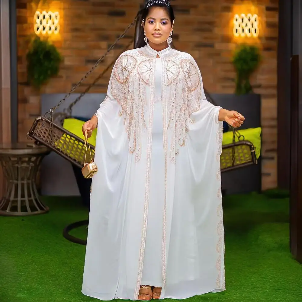 extravagant africa clothing long dresses women Luxury rhinestone dress two-piece african dresses