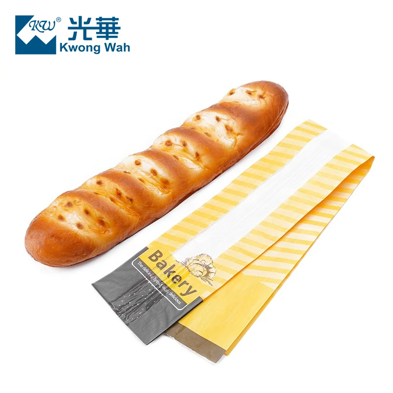 wholesale custom design printed bakery french baguette packaging kraft paper bread bag with window