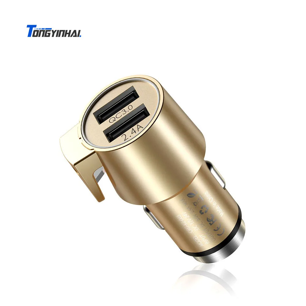 
Luxury Promotion 30W Quick Charger QC 3.0 Dual USB Car Charging Aluminium Alloy Car Charger with hammer and knife 