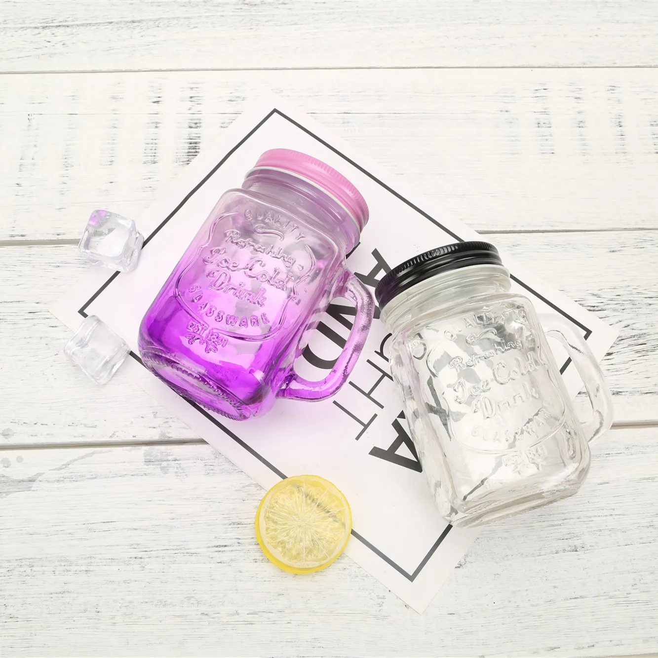 Stock 16oz 500ml Eco Friendly Mason Drinking Cup Jar With Handle