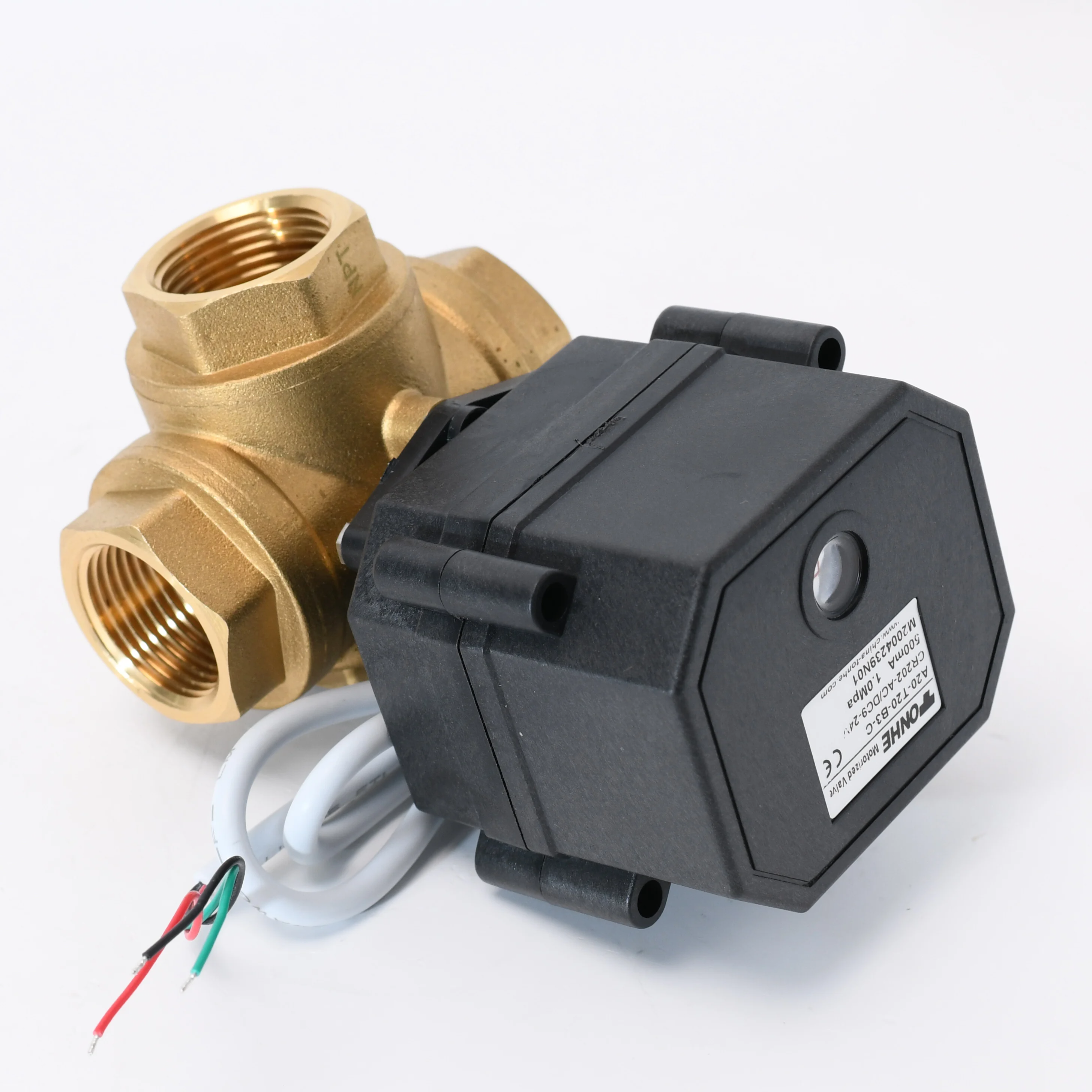 AC110-240V 1/2 inch 3-way brass horizontal electric water ball valve( L-type )