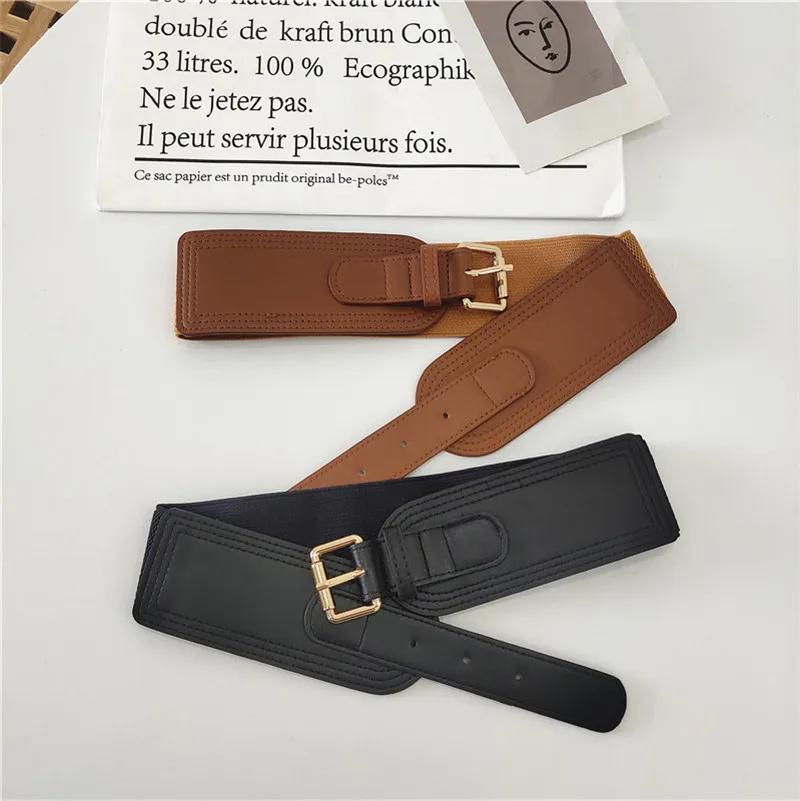 Лидер продаж, Женская эластичная лента из полиуретана с клипсой, Пряжка из сплава, широкий модный ремень для платья