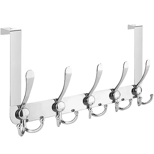 Hot sale Wall Mount Coat Hooks Metal Robe Rail Rack Towel Hanger 5 Tri Hooks Heavy Duty Stainless Steel Hook Rail