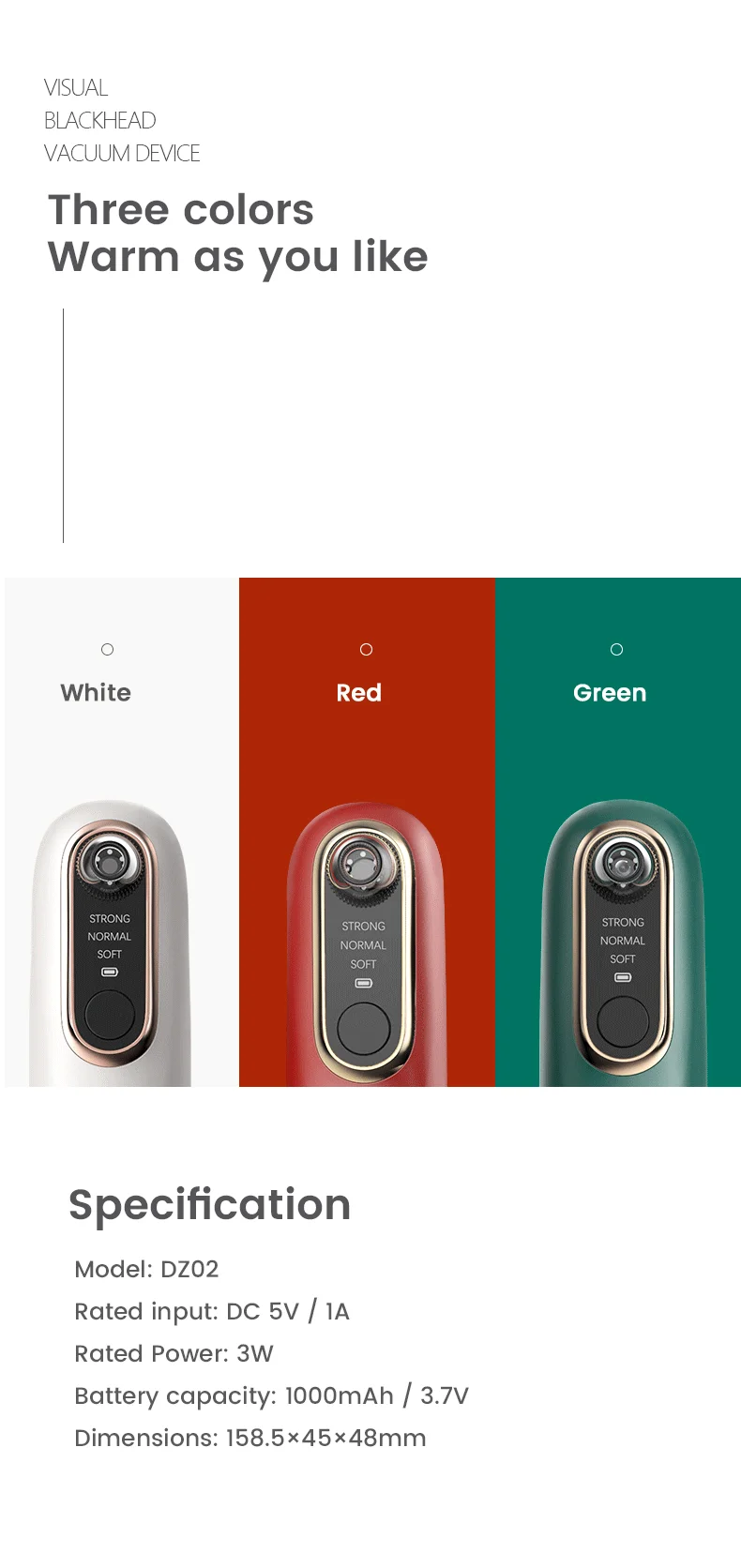  Electric usb charging skin care strip low noise blackhead remover Black Head Suction Extractor
