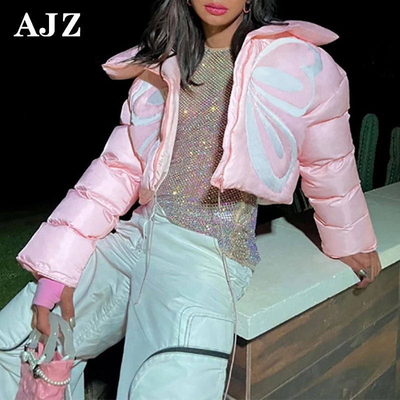 custom printed embroidery padded coats bubble clothing crop top zipper logo warm down coat winter women puffer jacket