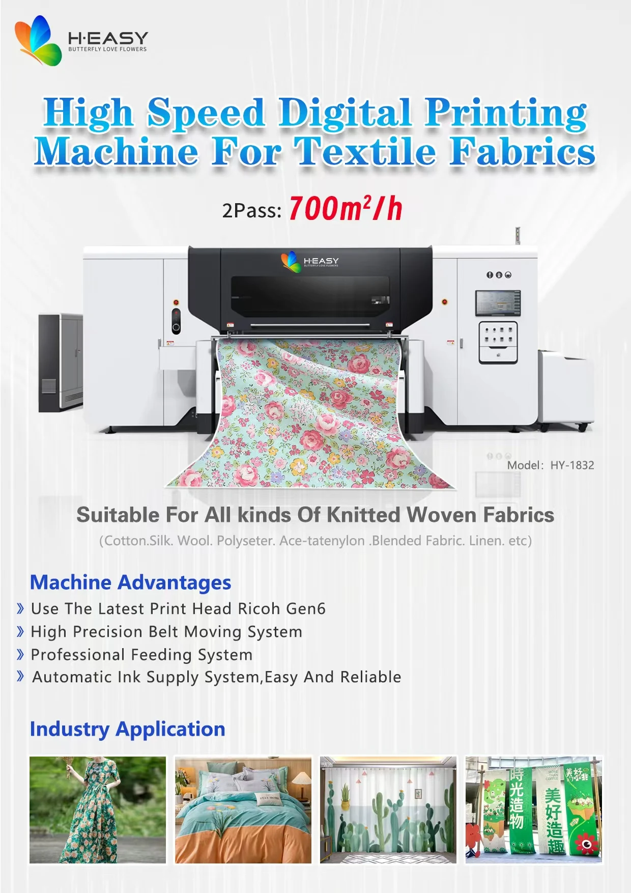 High speed direct printing on fabric textile 1.8m ricoh gen6 textile digital printer use pigment reactive dye ink fabric printer