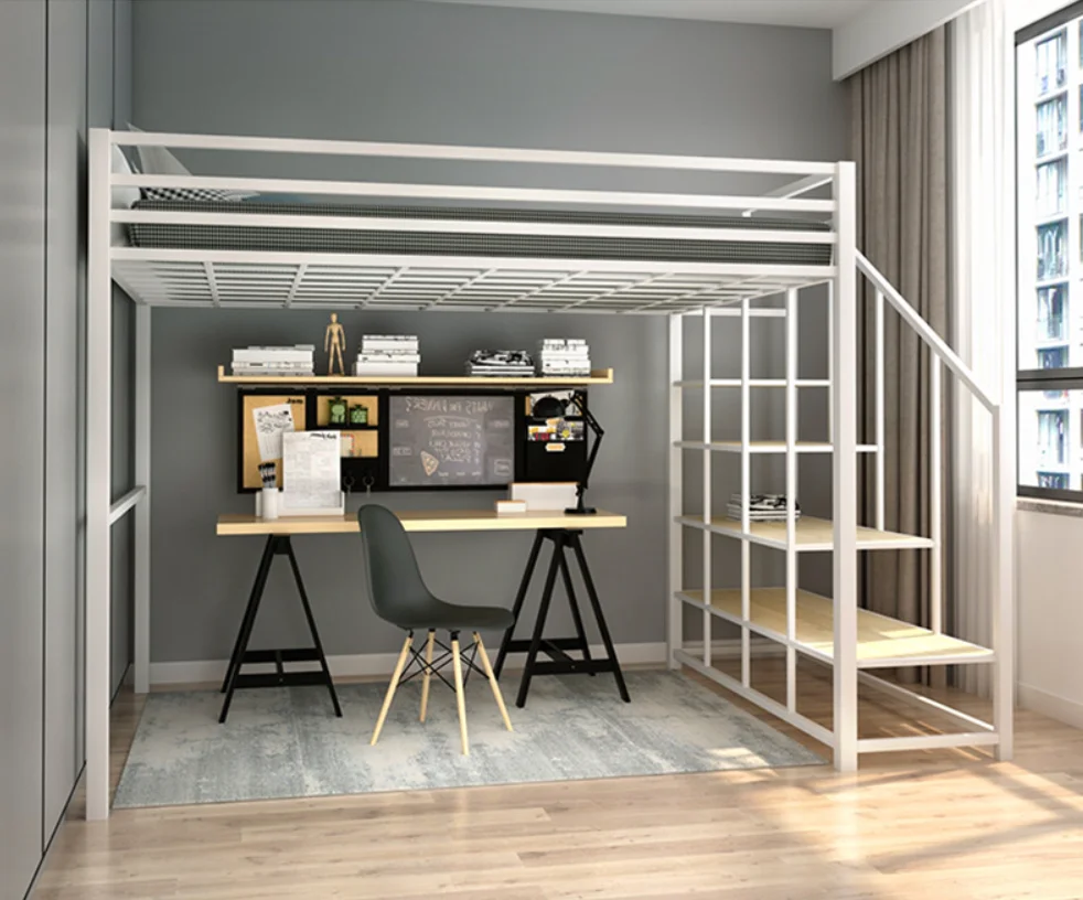 
Nordic Wind Modern Simple Bed-Up and-Down Dormitory Multifunctional Pavilion Elevated Single Bunk Beds 