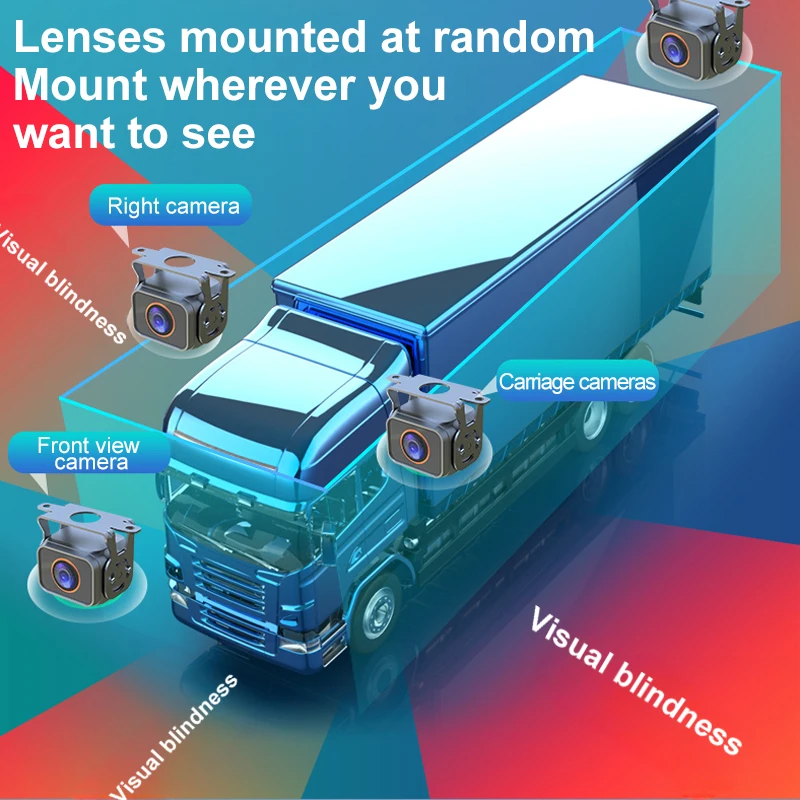 8 Inch 4CH MP5 Player Car DVR Recorder IPS Monitor 1080P Waterproof Backup Camera Kit for Truck Trailer Bus RV