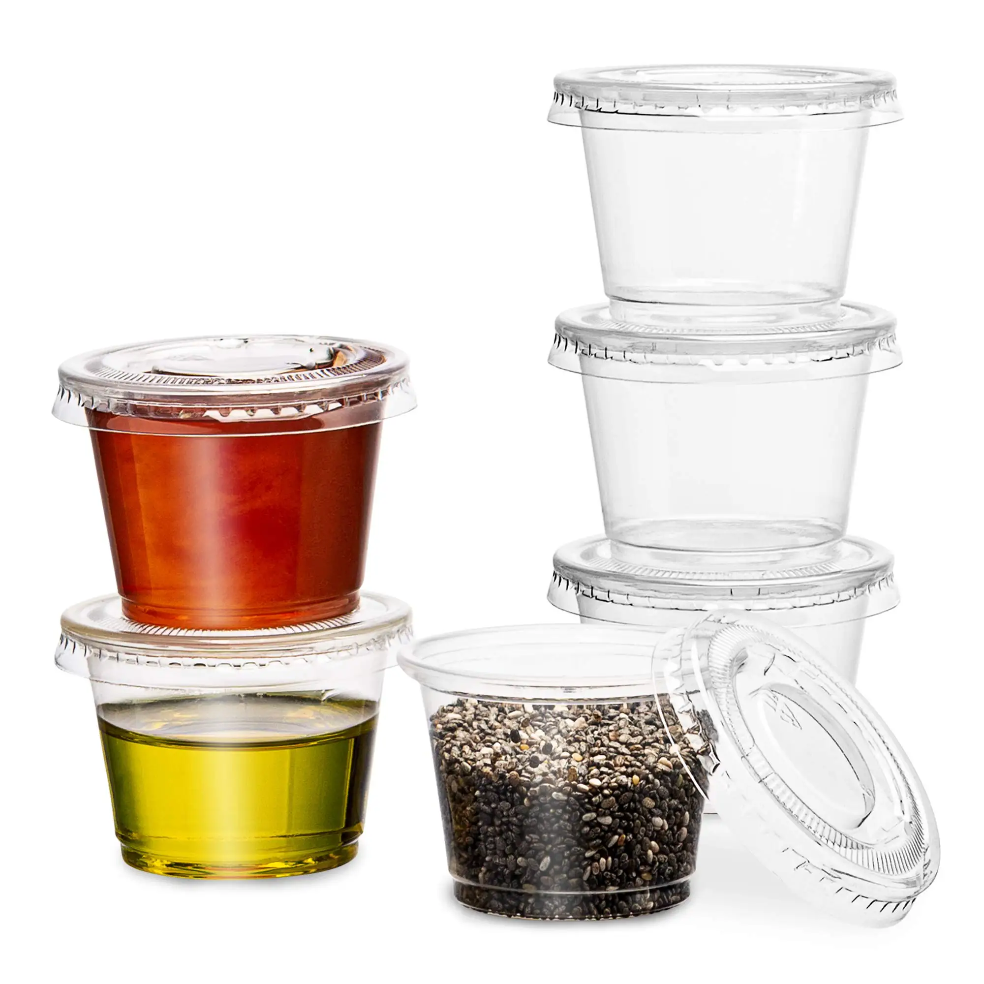 Wholesale 0.75oz Sauce Container Clear Black Disposable PP Plastic Sauce Cup with PET Lids