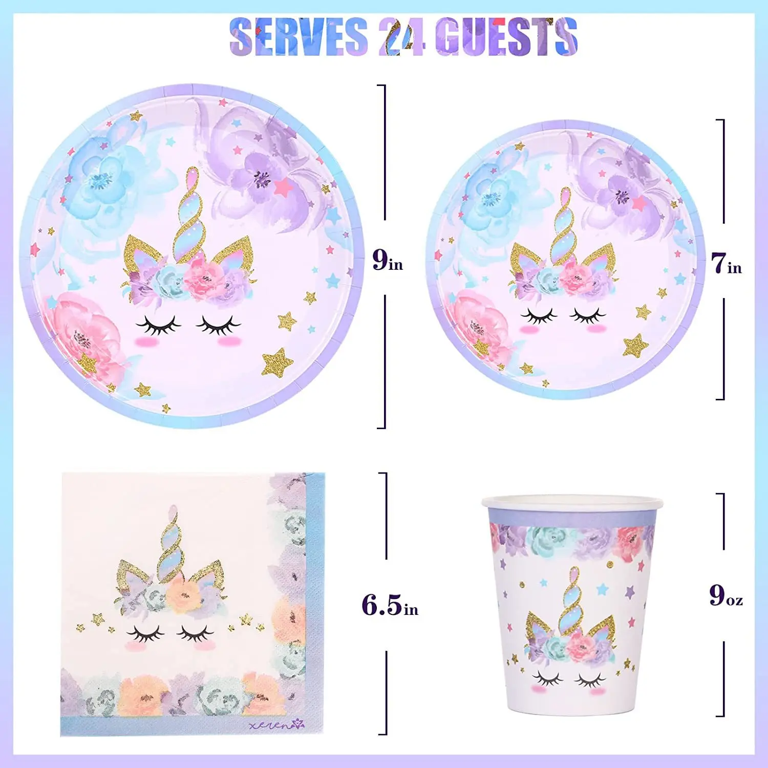 Palmy Purple unicorn theme Party disposable paper tableware set paper napkins paper cup party decoration plate tableware set