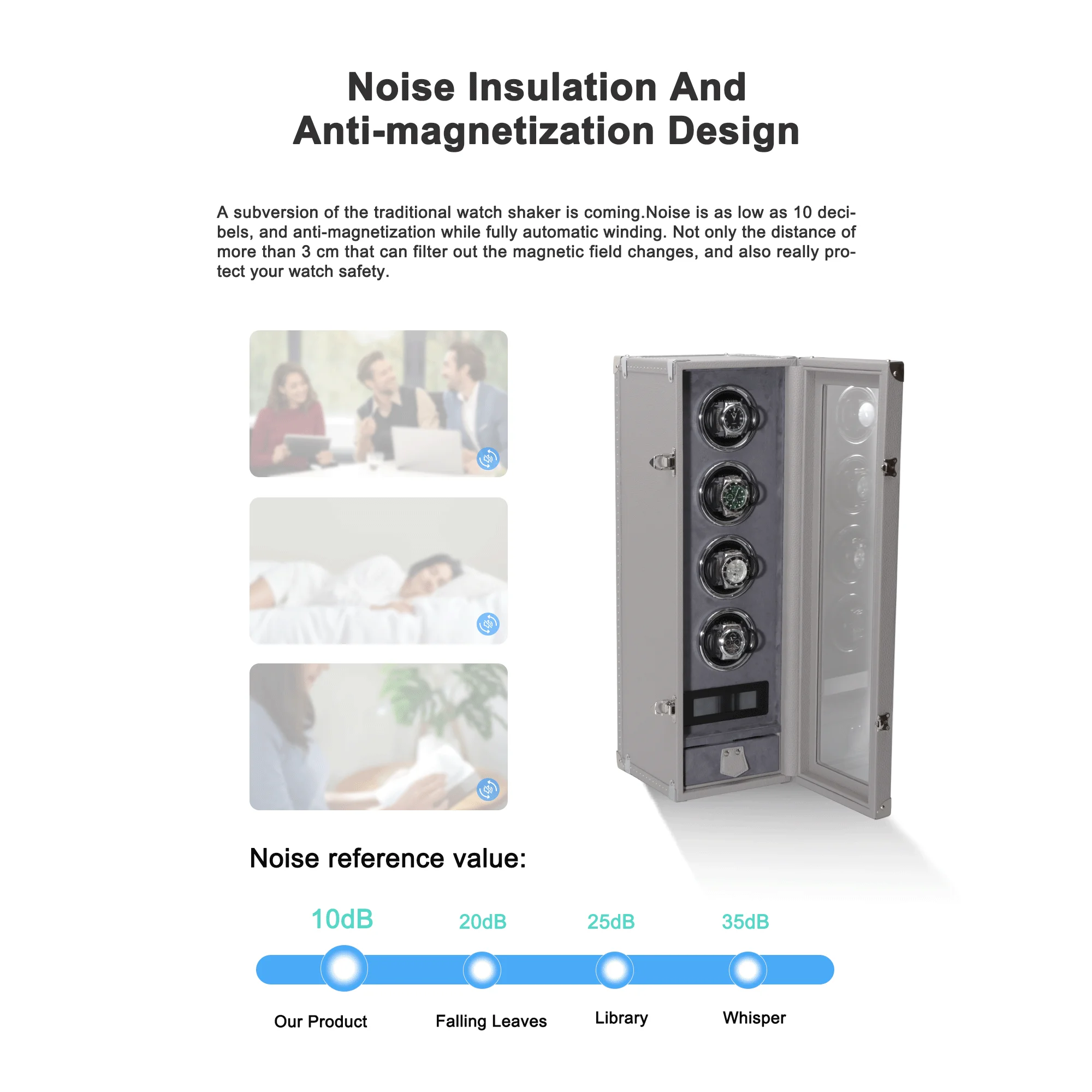 Luxury Handmade PVC Leather Watch Winder Case 4 Slots Automatic Watch Box Safe Storage for Watches Packaging