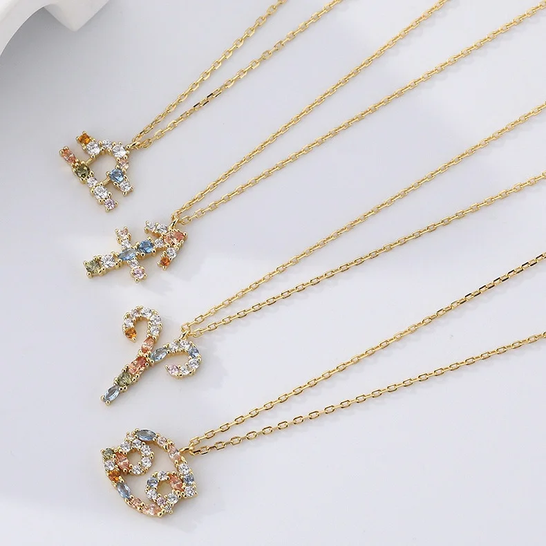 Wholesale Zodiac Symbols Pendant Necklace Colored Zircon S925 Sterling Silver Rainbow Jewelry Colorful Gemstone Necklaces