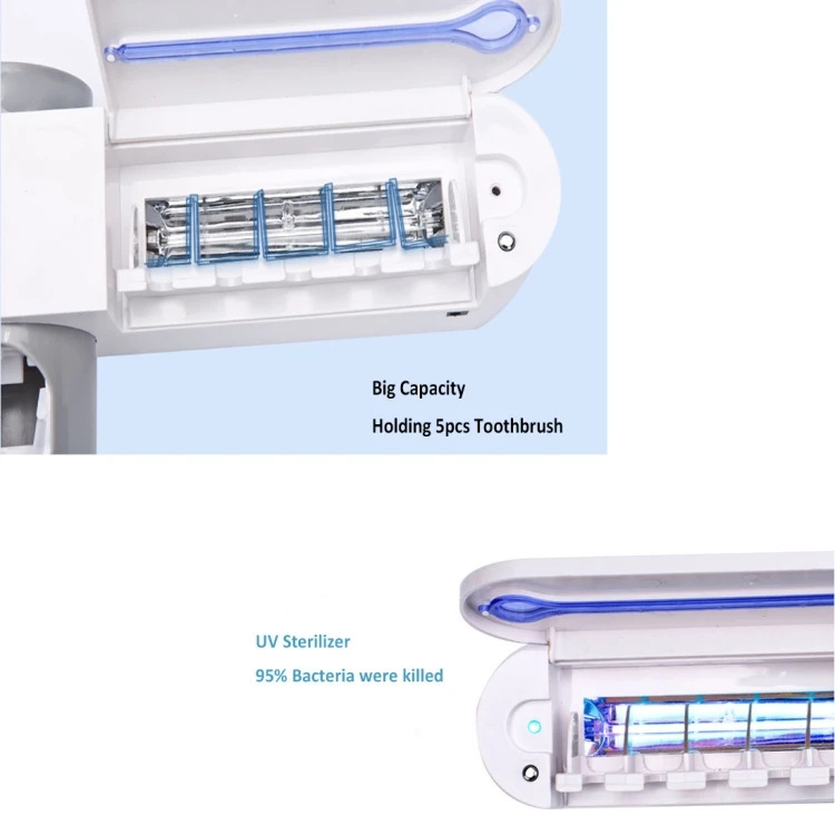 
Household plastic automatic toothpaste dispenser, ultraviolet toothbrush disinfector ,UV toothbrush holder 