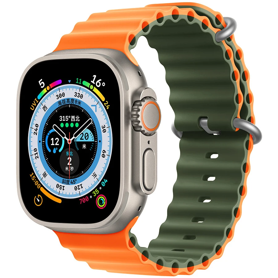 Double color watch band ocean strap for apple watch 8 ultra 49mm solf rubber strap bracelet sport smart watch bands