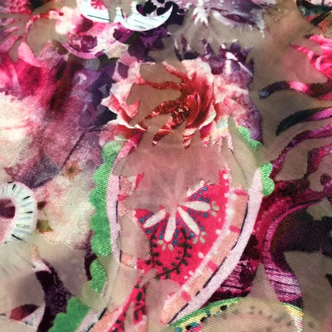 Hot sale Burnout custom print flower pattern polyester and spandex blended fabric for dress